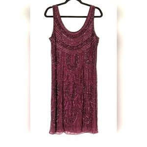 Patra VTG Womens Formal Burgundy Beaded Silk Sleeveless Dress Gown AMAZING Sz 10
